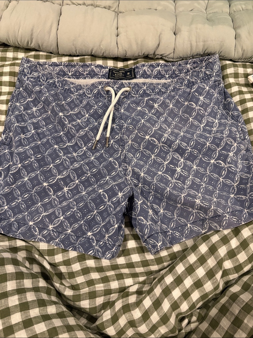 Blue Patterned Drawstring Swim Shorts Abercrombie and Fitch